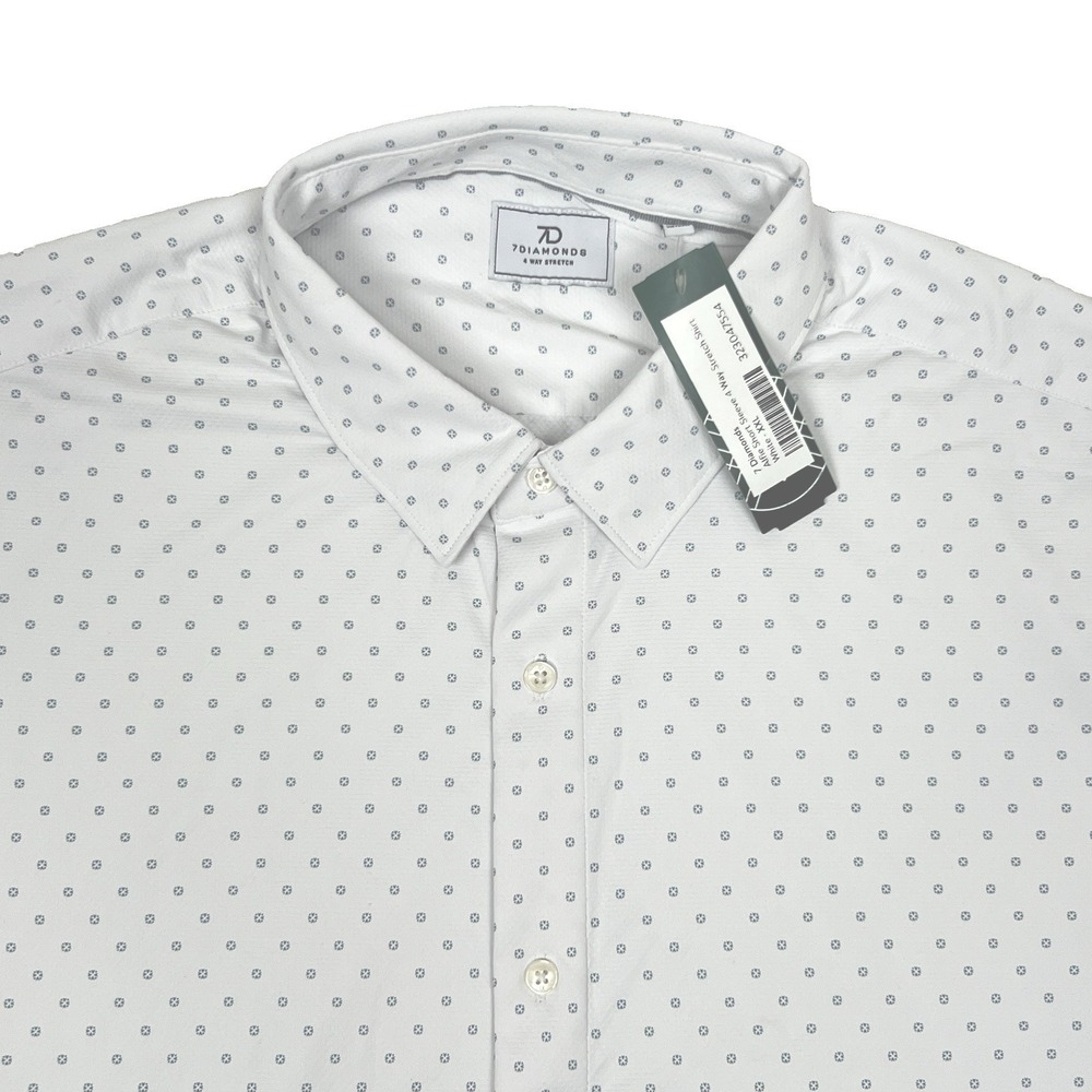 7Diamonds NWT Men's 2XL White Geometric 4-Way Stretch Short Sleeve Polo